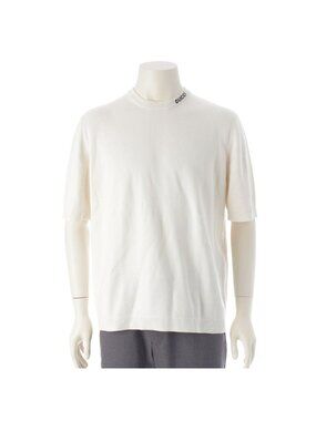 Gucci Silk Cotton Logo Embroidery Short Sleeve Sweater Knit Top White XL